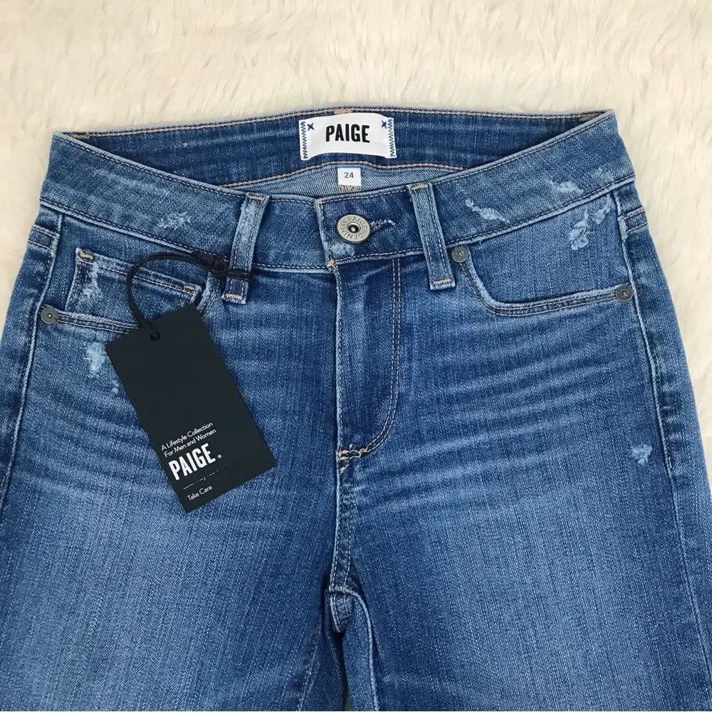 PAIGE Skyline Skinny Crop Jean North Star Distressed Medium Wash Size 24 New‎